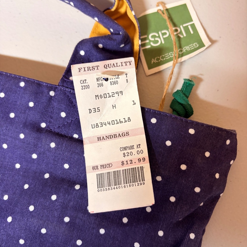 Deadstock Vintage ESPRIT Navy Polka Dot Canvas Zip Tote Bag NWT 90s Y2K Preppy - Picture 11 of 11